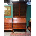 MAHOGANY TWO DRAWER BUREAU BOOKCASE.