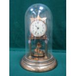 BRASS 400 DAY CLOCK WITH ENAMELLED DIAL UNDER DOME