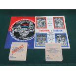 LIVERPOOL v EVERTON 1977 FA CUP SEMI-FINAL AND REPLAY PROGRAMME AND TICKET STUBS