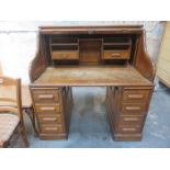 OAK ROLL TOP WRITING DESK WITH FITTED INTERIOR