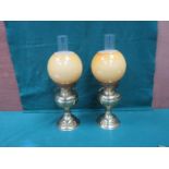 PAIR OF VINTAGE BRASS DUPLEX OIL LAMP WITH GLASS SHADES