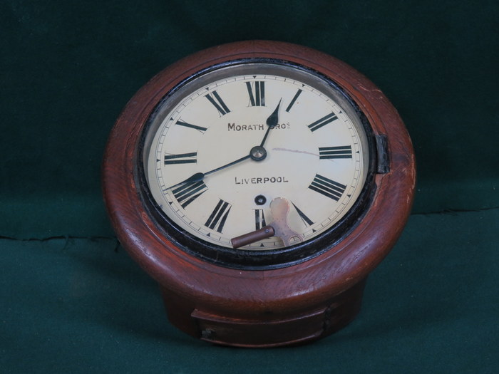 OAK CASED CIRCULAR SCHOOL CLOCK BY MORATH BROS,