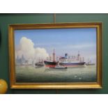 GILT FRAMED OIL ON CANVAS IN JOHN SHIMMIN OFF SS.PATROCLUS ON THE RIVER MERSEY. APPROX 59.