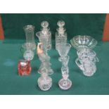 SMALL PARCEL OF VARIOUS GLASSWARE INCLUDING DECANTERS, PERFUME BOTTLES, JUGS, VASES, ETC.