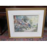 J HUGHES CLAYTON, FRAMED WATERCOLOUR DEPICTING A COUNTRY COTTAGE SCENE,