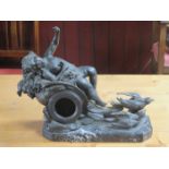 VICTORIAN STYLE BRONZE EFFECT RECLINING FORM FIGURE ON A MABLE BASE.