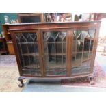 MAHOGANY BOW FRONTED THREE DOOR GLAZED DISPLAY CABINET