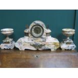 DECORATIVE ORMOLU MOUNTED FRENCH STYLE MARBLE EFFECT CLOCK AND GARNITURE SET