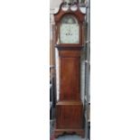 GEORGE III MAHOGANY INLAID CASED LONGCASE CLOCK WITH HANDPAINTED DIAL BY HERRING,