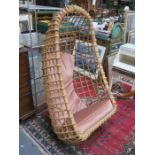 1960s BAMBOO AND WICKER HANGING EGG BASKET CHAIR