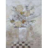 LARGE MODERN OIL ON CANVAS DEPICTING A VASE OF FLOWERS, SIGNED REYNOLDS,