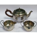 HALLMARKED SILVER THREE PIECE TEA SET, BIRMINGHAM ASSAY, DATED 1926,