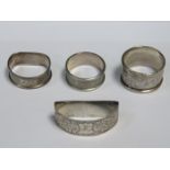 FOUR VARIOUS HALLMARKED SILVER NAPKIN RINGS