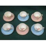 SET OF SIX COPELAND FLORAL DECORATED CUPS AND SAUCERS