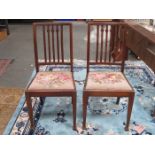 PAIR OF MAHOGANY BEDROOM CHAIRS WITH TAPESTRY UPHOLSTERED SEATS