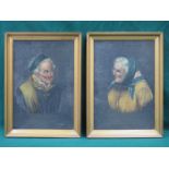 PAIR OF UNSIGNED ITALIAN STYLE OIL ON CANVAS PORTRAITS DEPICTING AN ELDERLY LADY AND GENT,