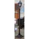 OAK AND CAST METAL LANTERN STYLE STANDARD LAMP