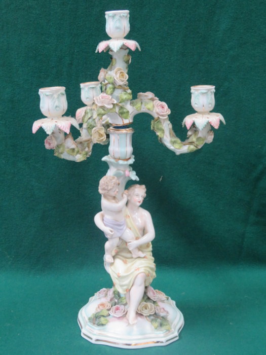 CONTINENTAL STYLE RELIEF DECORATED THREE SCONCE CANDELABRA,