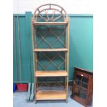 SET OF 1960s STYLE BAMBOO AND WICKER DOME TOPPED OPEN SHELVES