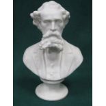 UNGLAZED PARIAN WARE BUST DEPICTING CHARLES DICKENS,