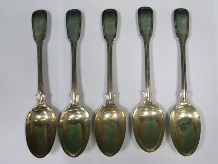 SET OF FIVE HALLMARKED SILVER SPOONS,