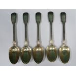 SET OF FIVE HALLMARKED SILVER SPOONS,