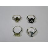 FOUR VARIOUS SILVER DRESS RINGS