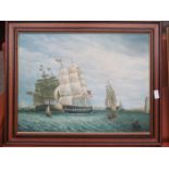 FRAMED OIL ON CANVAS DEPICTING SAILING BOATS AT SEA