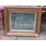 GILT FRAMED VICTORIAN OIL ON CANVAS DEPICTING SHEEP IN A COUNTRYSIDE, UNSIGNED,