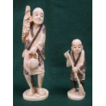 TWO HEAVILY CARVED IVORY ORIENTAL GENTLEMAN