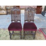 PAIR OF HEAVILY CARVED OAK BARLEY TWIST CHAIRS