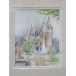 FRAMED WATERCOLOUR AND INK DEPICTING A MANOR HOUSE, SIGNED (INDISTINCT),