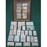 SMALL FRAMED SET OF TWELVE ADULLA CIGARETTE CARDS AND APPROX TWENTY-SIX LOOSE SETS OF CIGARETTE