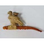 HEAVILY CARVED MEERSCHAUM PIPE WITH AMBER COLOURED MOUTHPIECE DEPICTING AN EAGLE