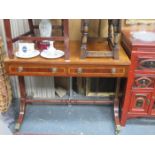 REPRODUCTION BRASS INLAID TWO DRAWER SOFA TABLE