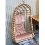 1960s BAMBOO AND WICKER HANGING EGG BASKET CHAIR