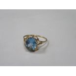 9ct GOLD DRESS RING SET WITH AQUAMARINE COLOURED STONE