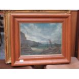 E GLOVER, FRAMED OIL ON CANVAS DEPICTING A COASTAL SCENE,