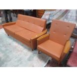 1970s STYLE UPHOLSTERED FOLDOUT DAY BED WITH MATCHING ARMCHAIR