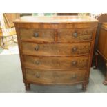 BOW FRONTED VICTORIAN MAHOGANY TWO OVER THREE CHEST OF DRAWERS