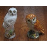 BESWICK GLAZED CERAMIC OWL AND STAFFORDSHIRE UNGLAZED CERAMIC SNOWY OWL