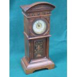 MARQUETRY INLAID MAHOGANY MINIATURE LONG CASE CLOCK WITH ENAMELLED DIAL. APPROX 27.