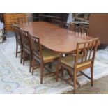 REPRODUCTION MAHOGANY DINING TABLE WITH ONE LEAF AND EIGHT CHAIRS (SIX AND TWO),