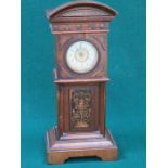 MARQUETRY INLAID MAHOGANY MINIATURE LONG CASE CLOCK WITH ENAMELLED DIAL. APPROX 27.