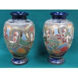 PAIR OF HANDPAINTED JAPANESE CERAMIC VASES,