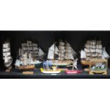SMALL QUANTITY OF WOODEN PAINTED GALLEONS INCLUDING CUTTY SARK