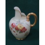 ROYAL WORCESTER HANDPAINTED AND GILDED BLUSH IVORY CERAMIC JUG,