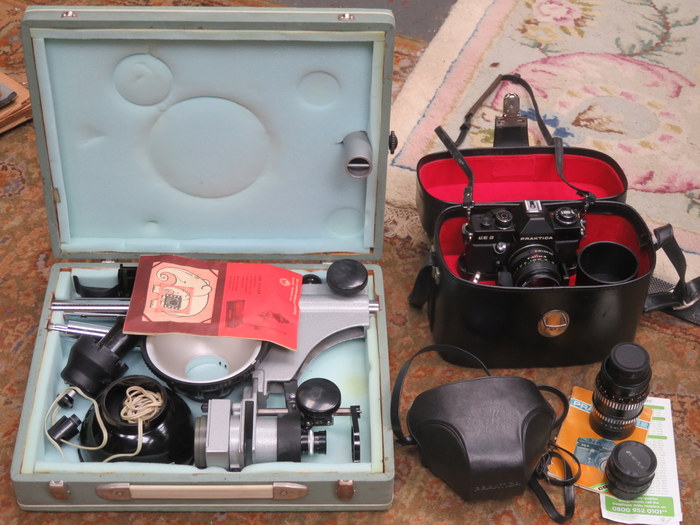 CASE CONTAINING PRAKTICA CAMERA WITH LENSES,