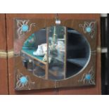 ART NOUVEAU STYLE COPPER OVAL WALL MIRROR WITH RUSKIN STYLE CERAMIC PANELS