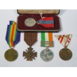 MIXED LOT OF WORLD WAR I MEDALS INCLUDING TWO BAR SOUTH AFRICA MEDAL